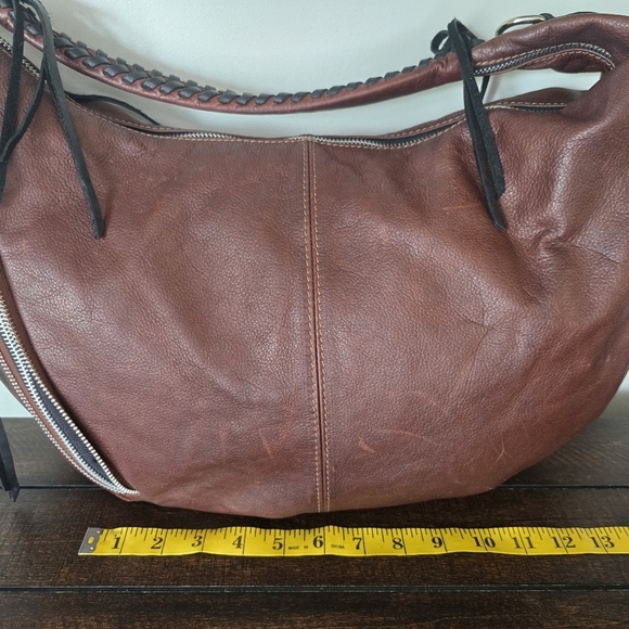 Borse In Pelle Brown Genuine Leather Hobo Crescent Shoulder Bag Fringe Italy - Picture 9 of 16